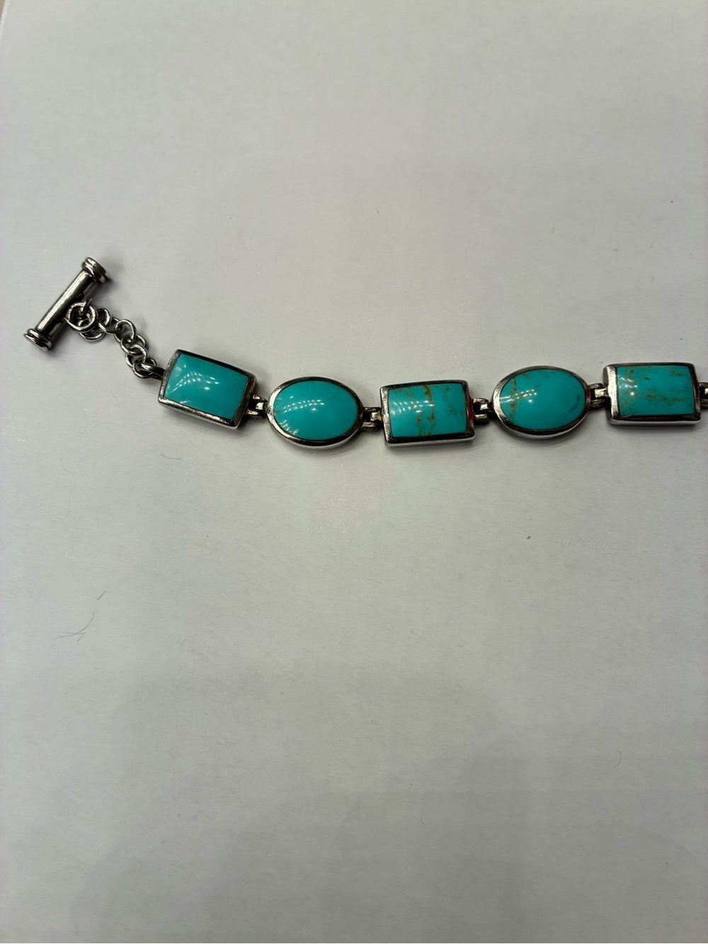 Sterling Silver Turquoise Stone Link Bracelet - Picture 3 of 4